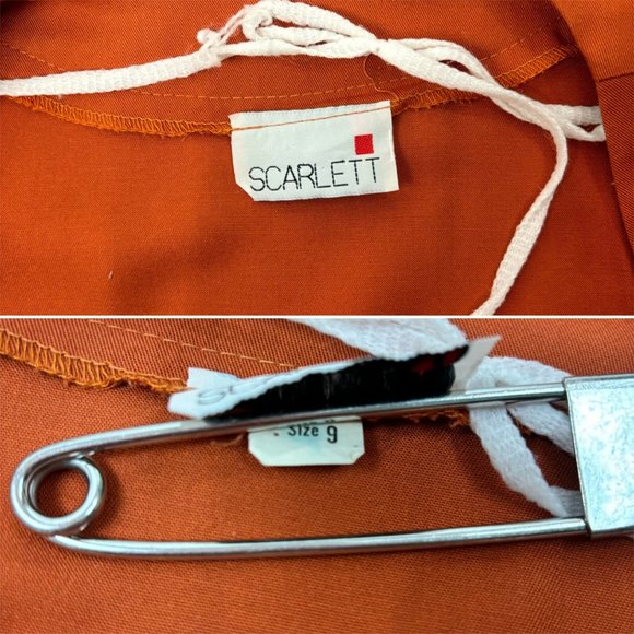 Vintage 90s Open Blazer Women's Large Burnt Orange Black Polka Dots Suit Jacket - Picture 10 of 10